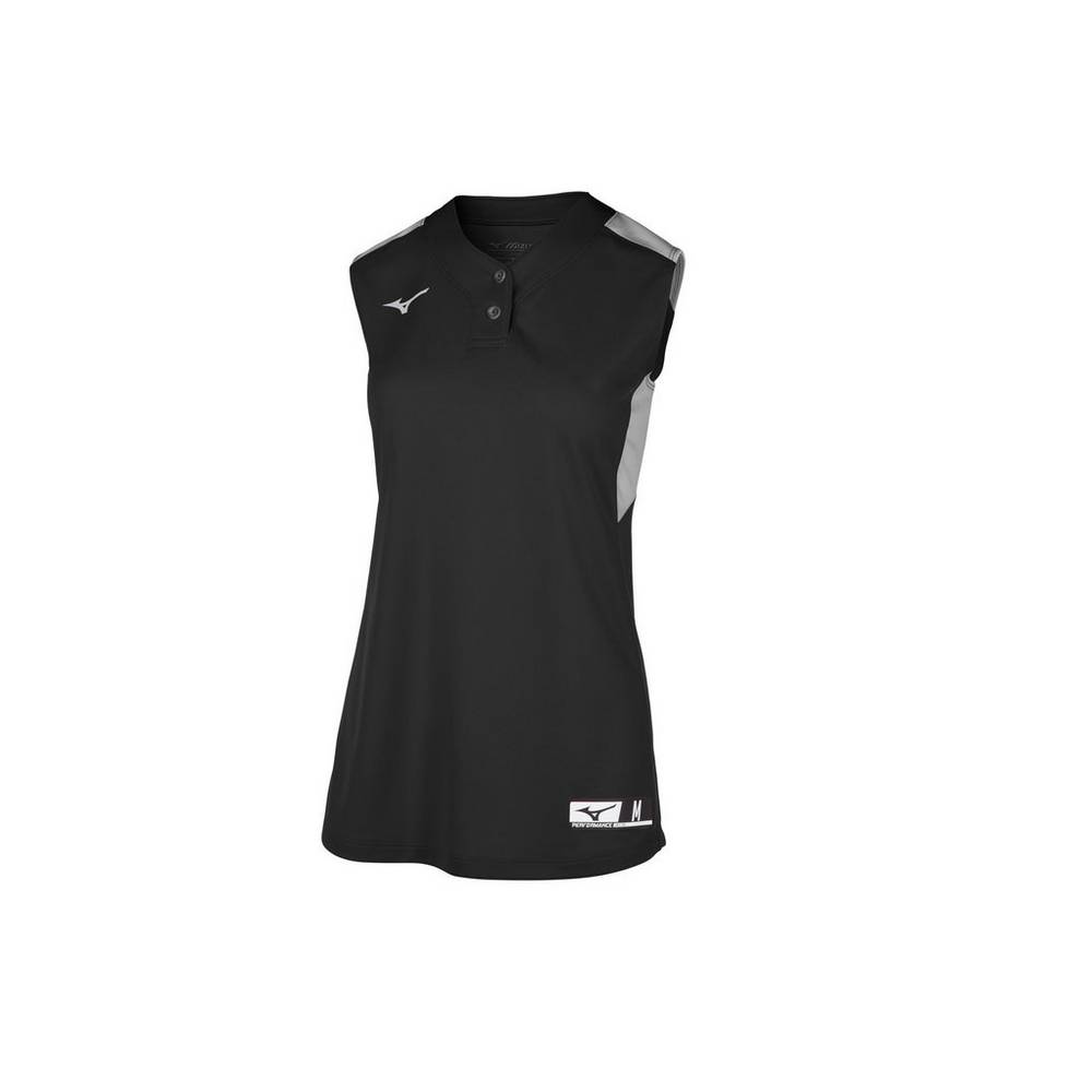 Mizuno Aerolite 2-Button Sleeveless Női Mezek Fekete/Szürke AIH507624